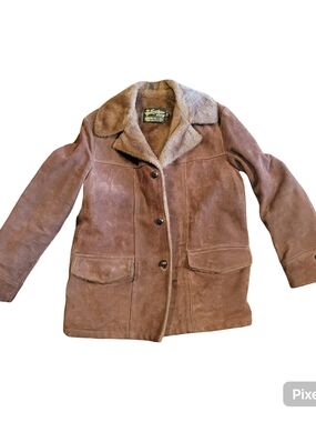 Vtg Men's Brown Suede Shearling-Lined Leather Jacket 42